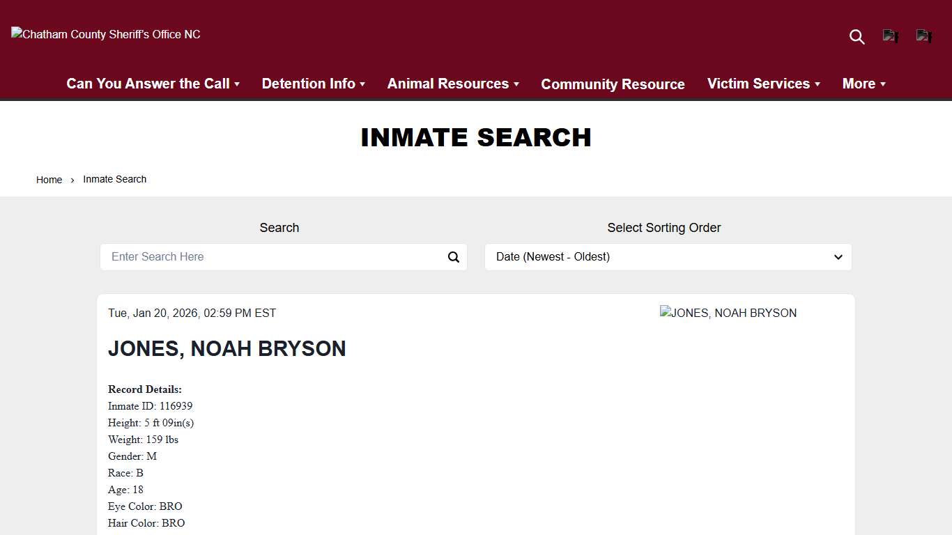 Inmate Search | Chatham County Sheriff’s Office NC